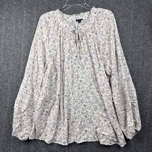 Torrid Women's Boho Floral Peasant Blouse Size 3 Split V Neck Lace Sleeve Top